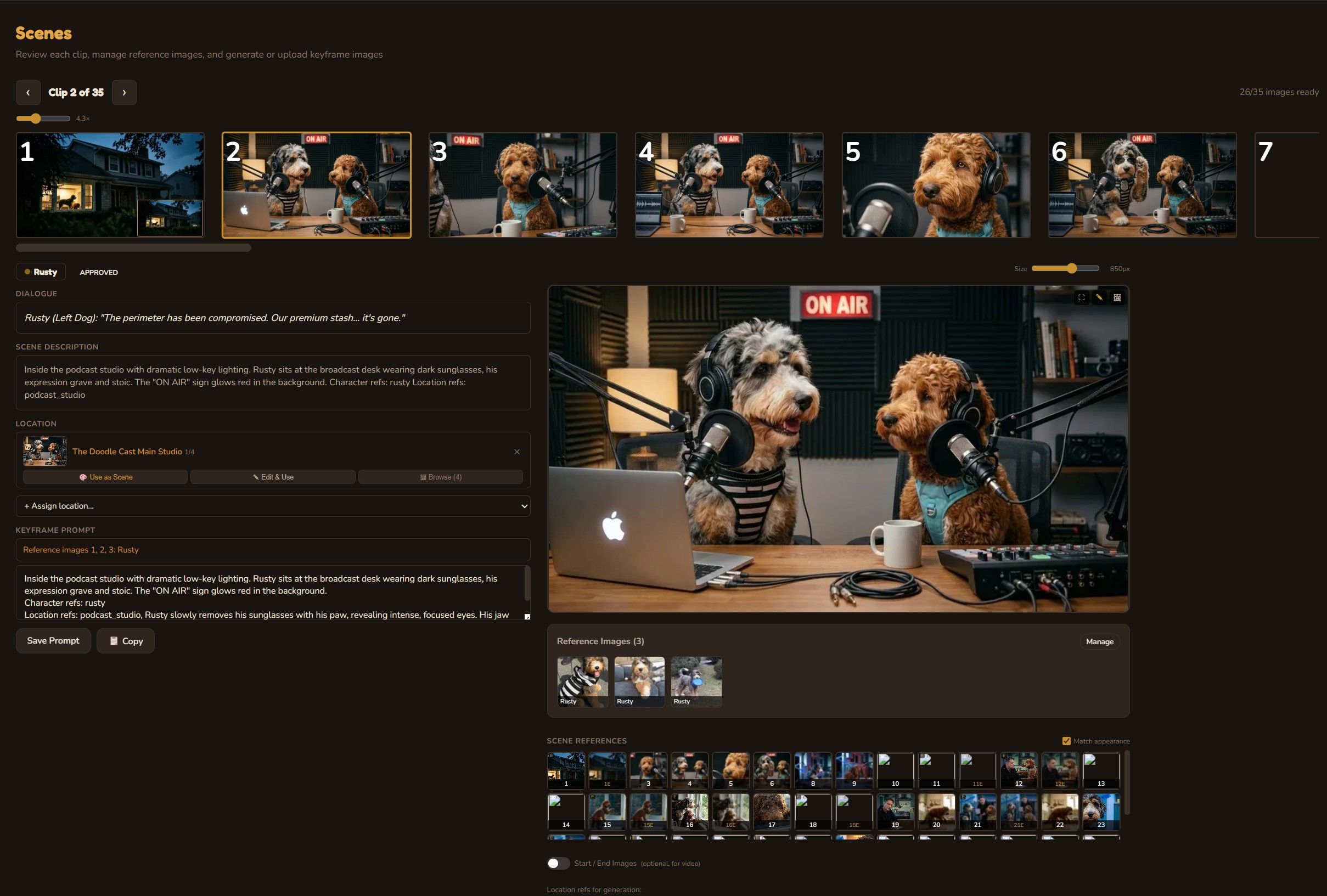 Scene generation with reference images and visual controls