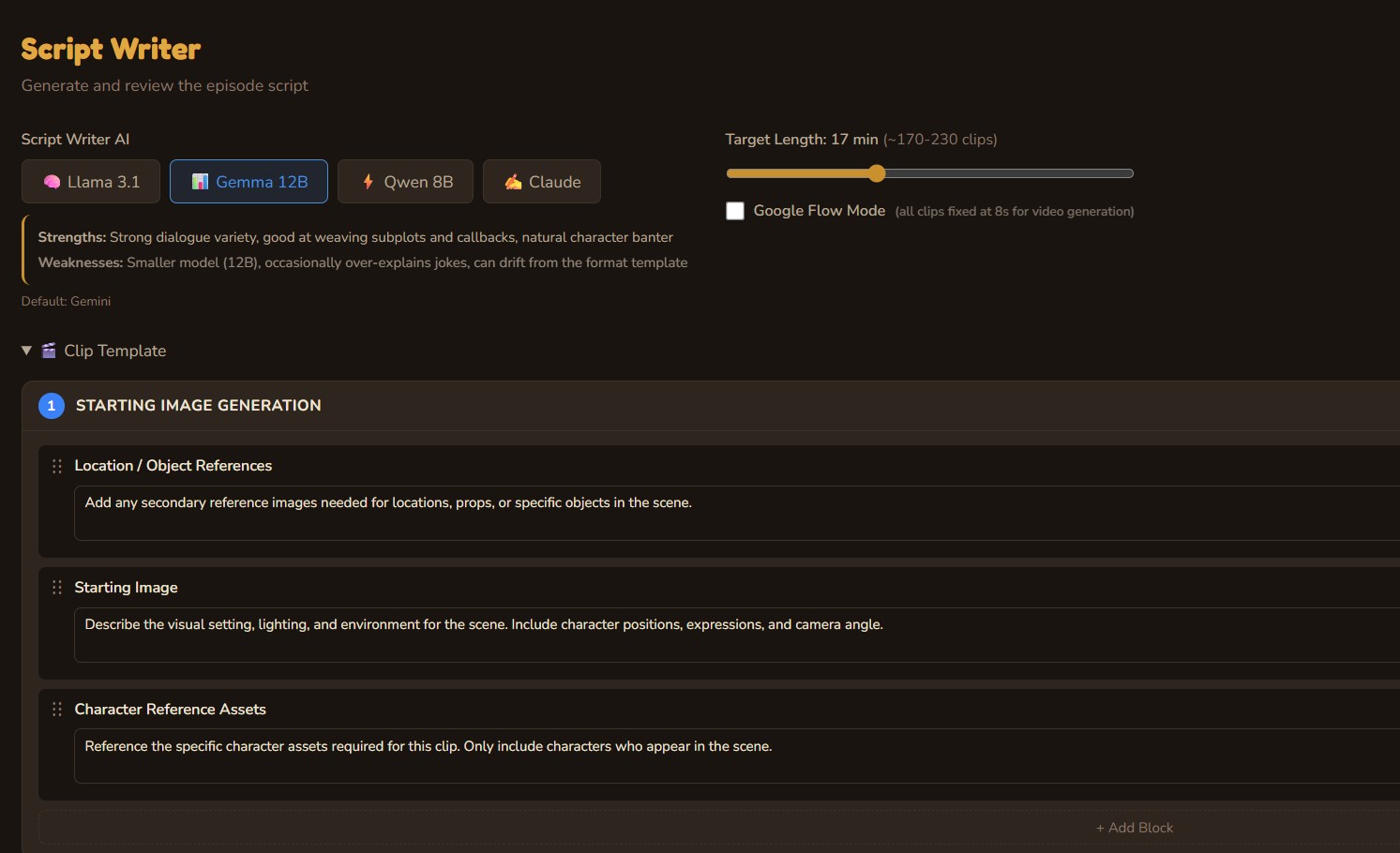 Script Writer with LLM selection and template system