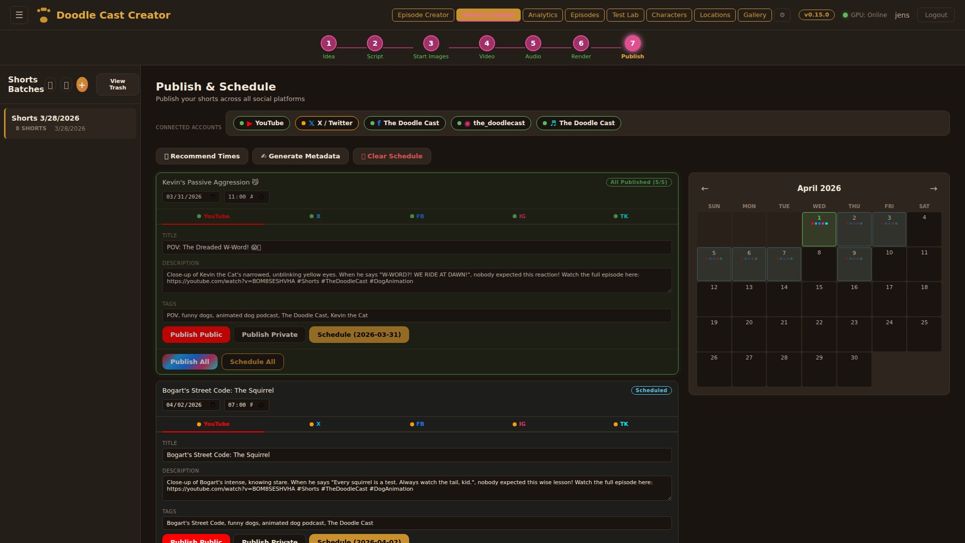 Multi-platform publish dashboard with scheduling calendar