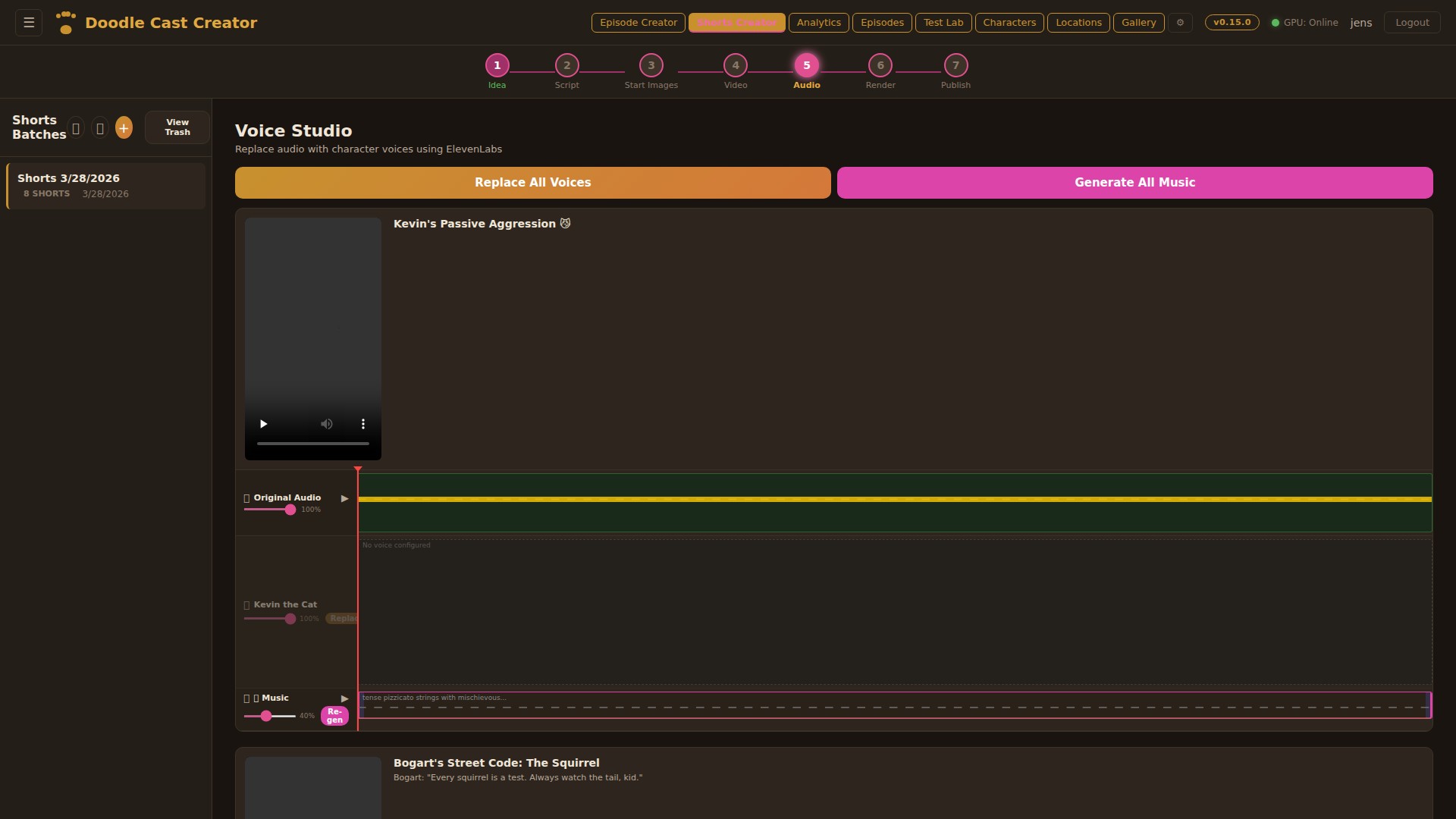 Per-clip voice settings in the Showspring pipeline