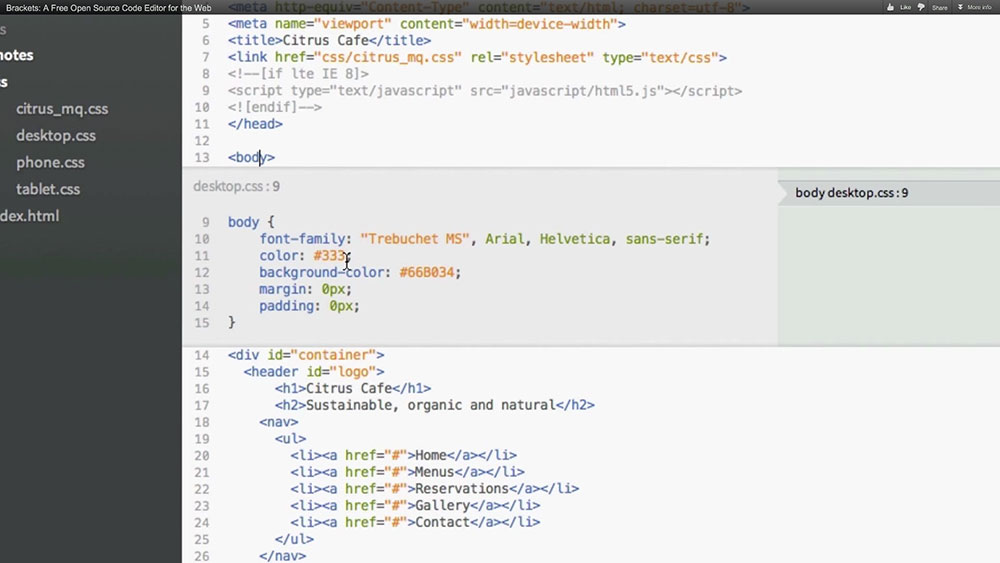 5 Min Video Overview of Brackets: A Free Open Source Code Editor for the Web
