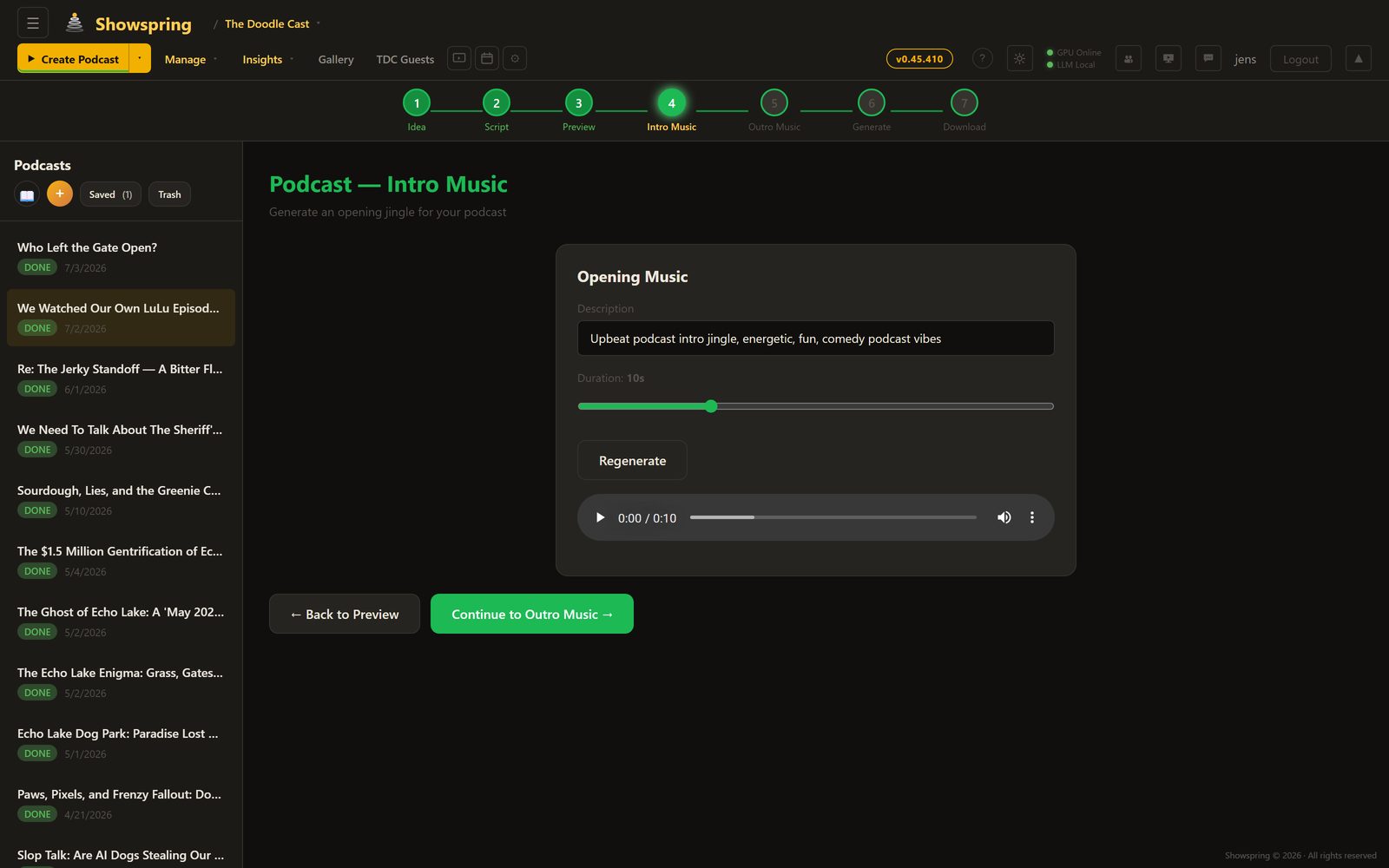 Podcast intro music generation