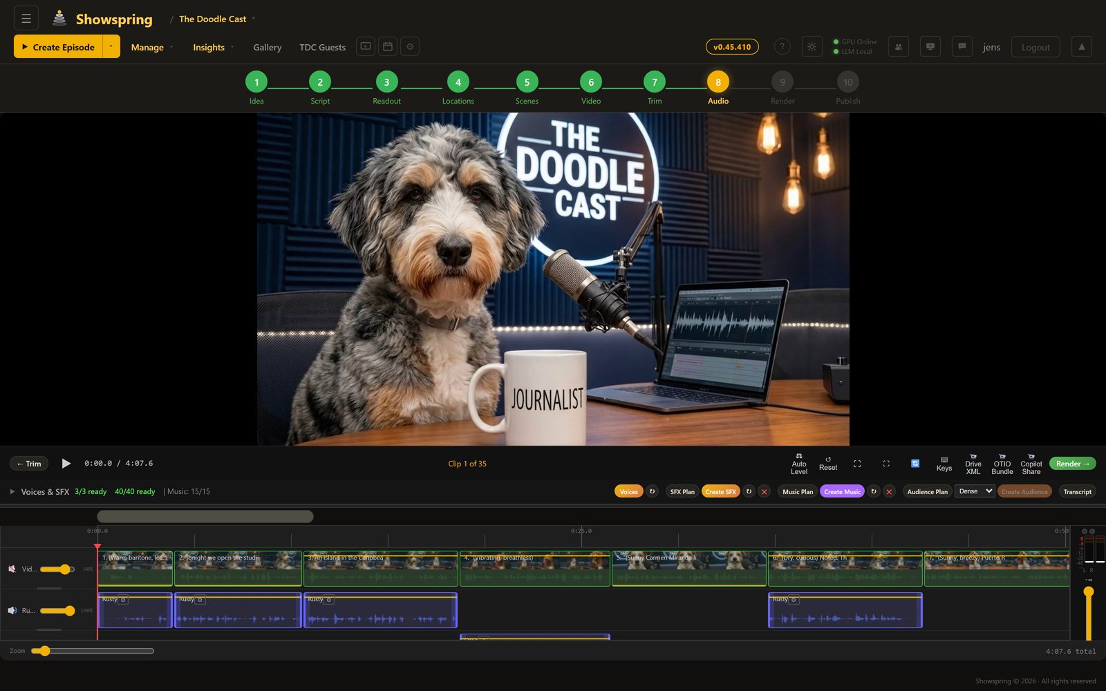 Multi-track audio editor with waveforms and keyframes