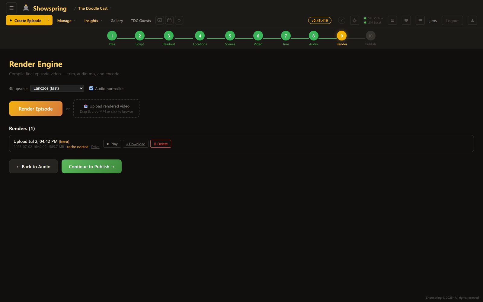 Render engine with progress tracking and video player
