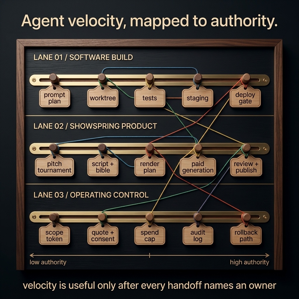 A map of agentic velocity flowing through a bounded sandbox into operational controls.