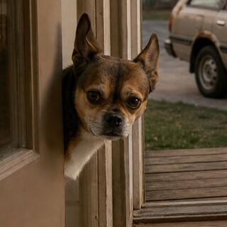 gpt-image-2 render of the same porch scene; the dog at the door is a tan fawn pug.